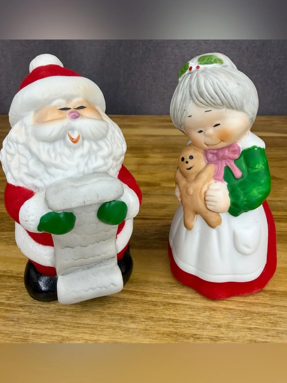 Vintage JASCO Two Christmas Bells Santa List Mrs. Claus Gingerbread Felt 5 inche